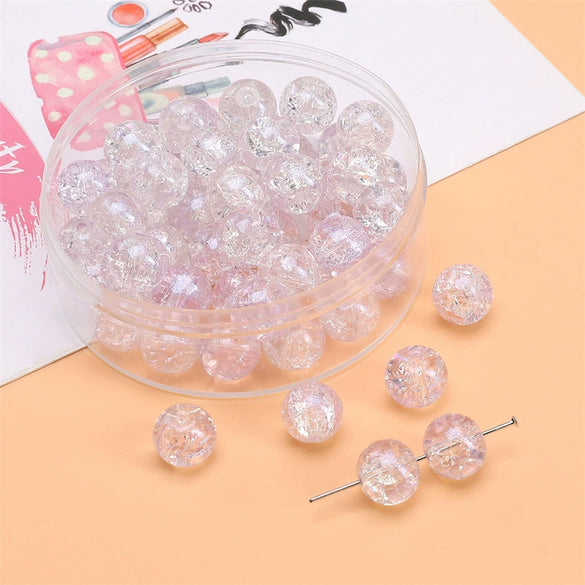 Glass Glaze Round Beads Handmade Diy Bracelet Necklace Accessories With Floral Vignetting Blue Powder