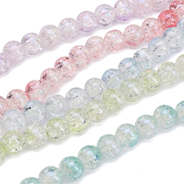 Glass Glaze Round Beads Handmade Diy Bracelet Necklace Accessories With Floral Vignetting Blue Powder