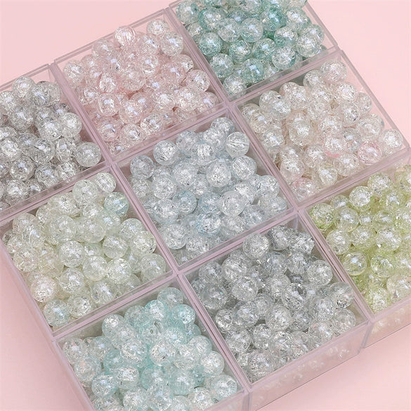 Glass Glaze Round Beads Handmade Diy Bracelet Necklace Accessories With Floral Vignetting Blue Powder