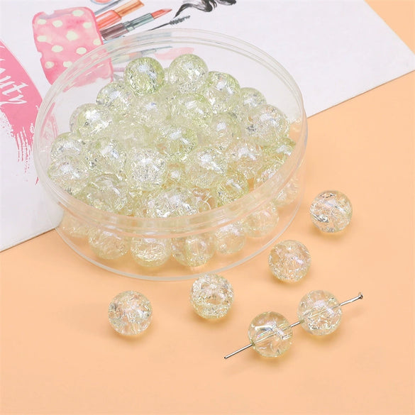 Glass Glaze Round Beads Handmade Diy Bracelet Necklace Accessories With Floral Vignetting Blue Powder