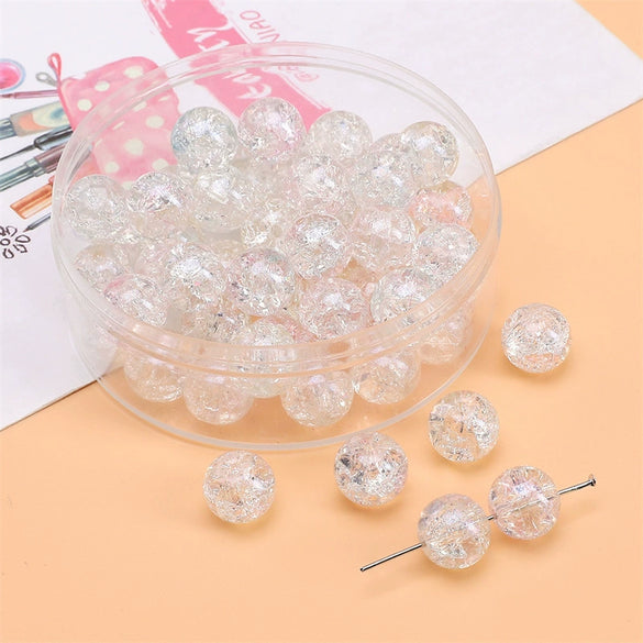 Glass Glaze Round Beads Handmade Diy Bracelet Necklace Accessories With Floral Vignetting Blue Powder