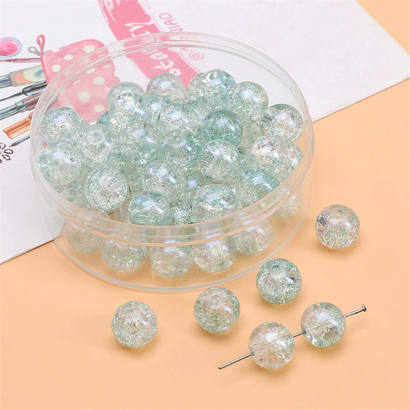Glass Glaze Round Beads Handmade Diy Bracelet Necklace Accessories With Floral Vignetting Blue Powder