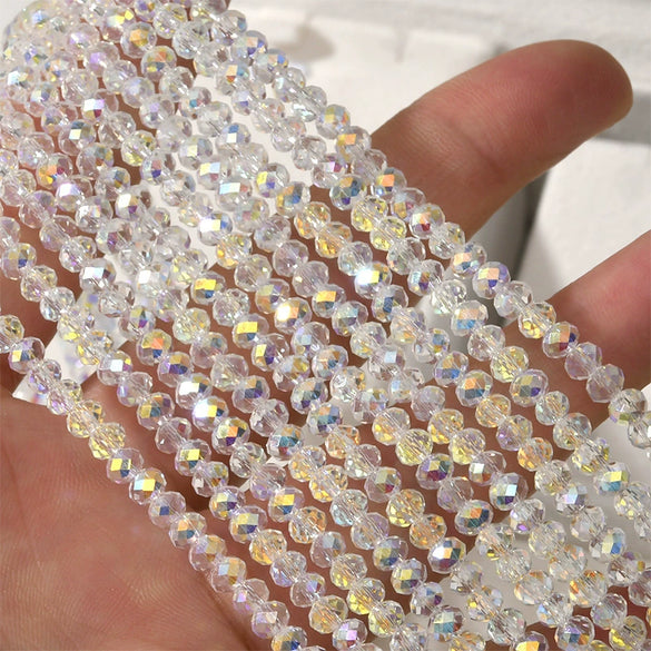 Glass Glazed Flat Round Cut Artificial Crystal Beads Electroplated Jewelry Making Material