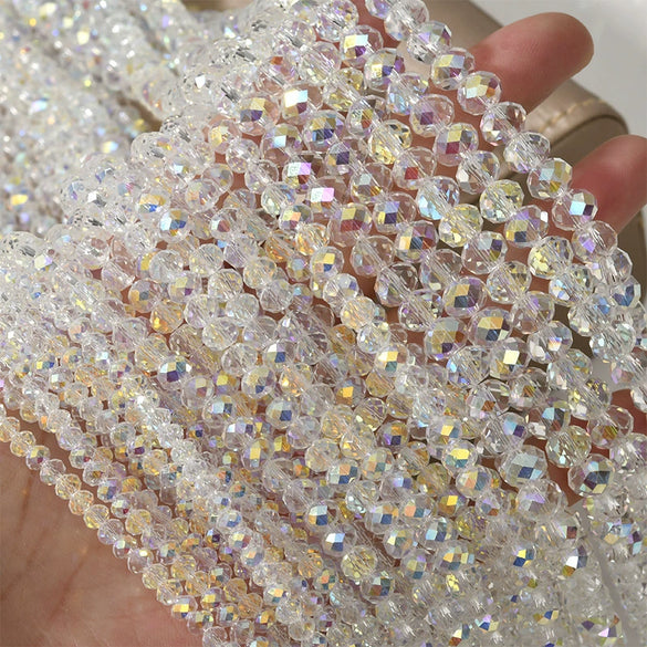 Glass Glazed Flat Round Cut Artificial Crystal Beads Electroplated Jewelry Making Material