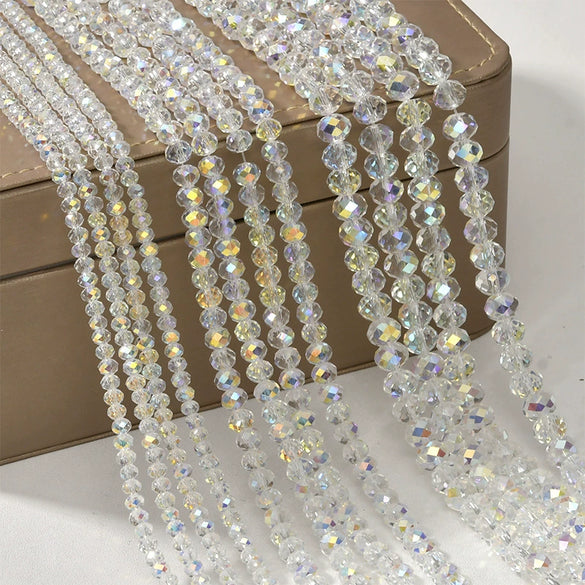 Glass Glazed Flat Round Cut Artificial Crystal Beads Electroplated Jewelry Making Material