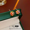 Glass Glazed Flower Geometric Stud Earrings For Women Electroplated