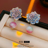 Glass Glazed Geometric Flower Earrings With Electroplating For Women