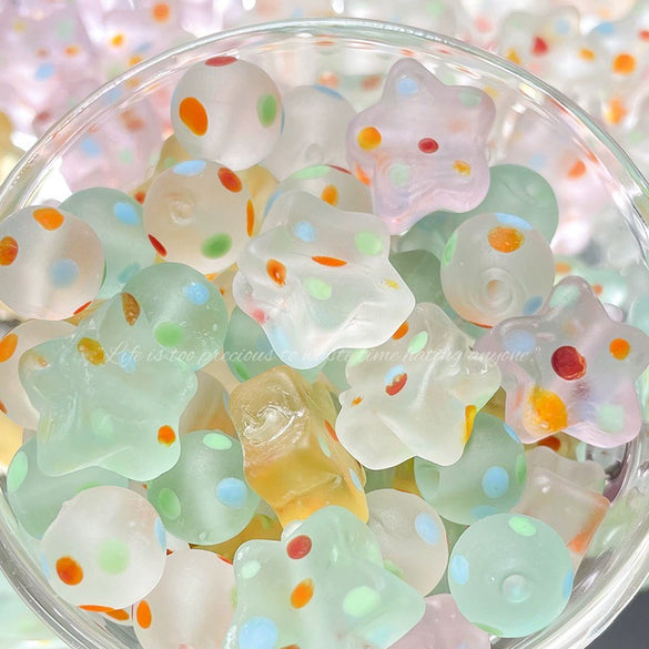 Glass Glazed Round Beads For Diy Handmade Wind Chime Beaded Bracelet Necklace With Lampwork Printing