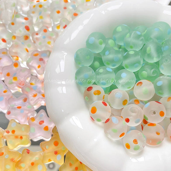 Glass Glazed Round Beads For Diy Handmade Wind Chime Beaded Bracelet Necklace With Lampwork Printing