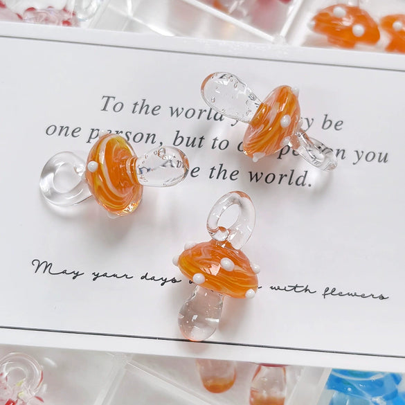 Glass Glazed Wave Point Mushroom Beaded Pendant Handmade Jewelry Accessories With Pearlescent Treatment And Line Pattern
