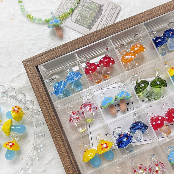 Glass Glazed Wave Point Mushroom Beaded Pendant Handmade Jewelry Accessories With Pearlescent Treatment And Line Pattern