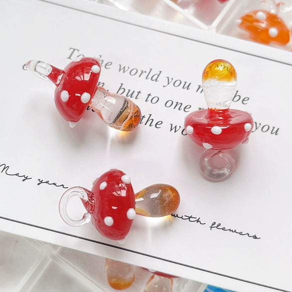 Glass Glazed Wave Point Mushroom Beaded Pendant Handmade Jewelry Accessories With Pearlescent Treatment And Line Pattern