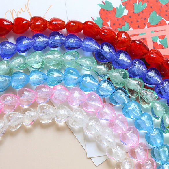 Glass Heart Beads For Diy Handmade Jewelry Accessories With Transparent Gold Scattering Pattern