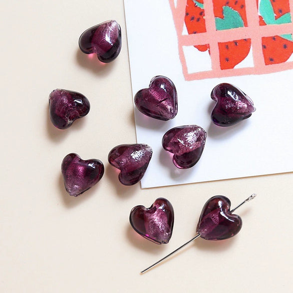 Glass Heart Beads For Diy Handmade Jewelry Accessories With Transparent Gold Scattering Pattern