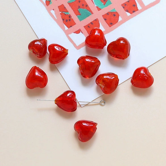 Glass Heart Beads For Diy Handmade Jewelry Accessories With Transparent Gold Scattering Pattern