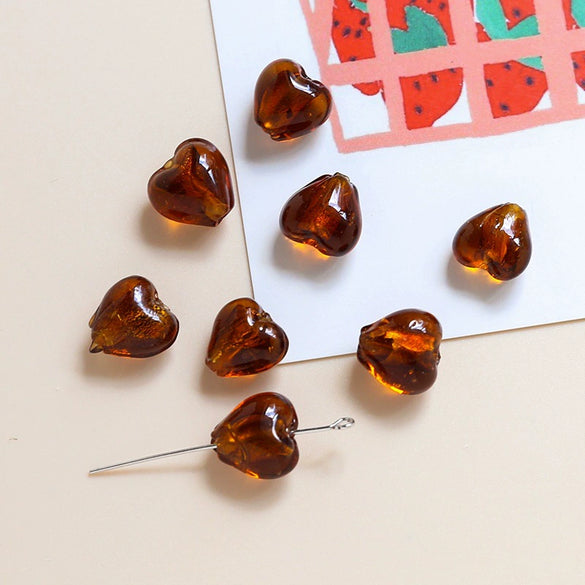 Glass Heart Beads For Diy Handmade Jewelry Accessories With Transparent Gold Scattering Pattern