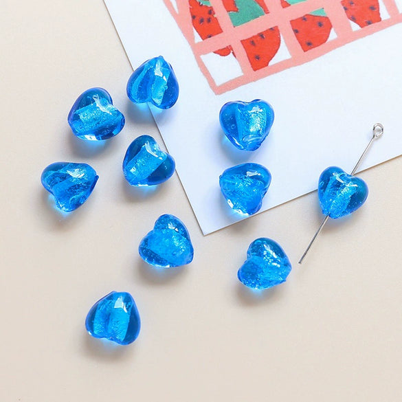 Glass Heart Beads For Diy Handmade Jewelry Accessories With Transparent Gold Scattering Pattern