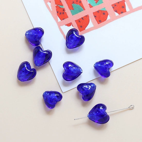 Glass Heart Beads For Diy Handmade Jewelry Accessories With Transparent Gold Scattering Pattern