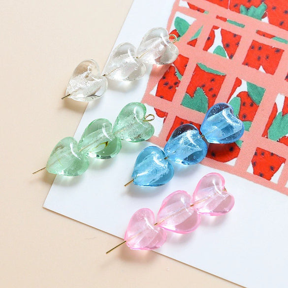 Glass Heart Beads For Diy Handmade Jewelry Accessories With Transparent Gold Scattering Pattern