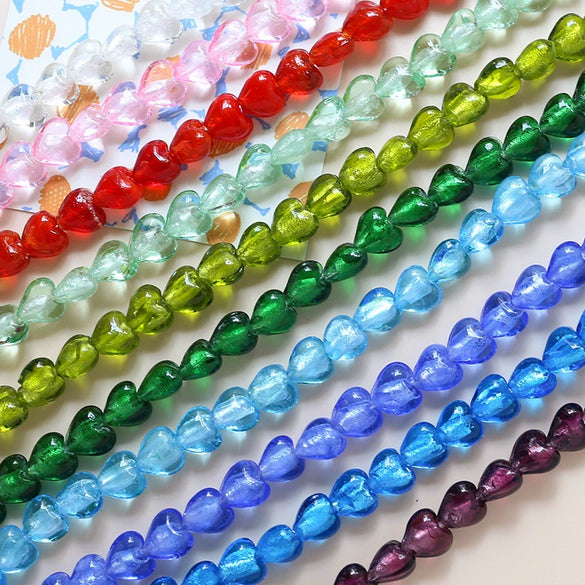 Glass Heart Beads For Diy Handmade Jewelry Accessories With Transparent Gold Scattering Pattern