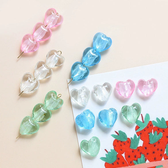 Glass Heart Beads For Diy Handmade Jewelry Accessories With Transparent Gold Scattering Pattern