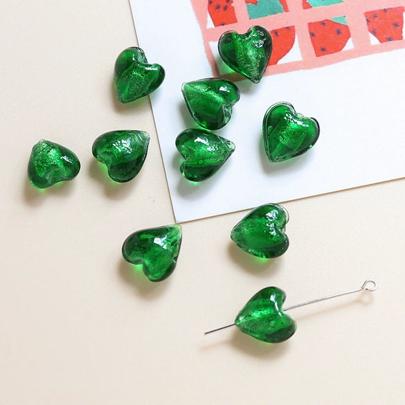 Glass Heart Beads For Diy Handmade Jewelry Accessories With Transparent Gold Scattering Pattern