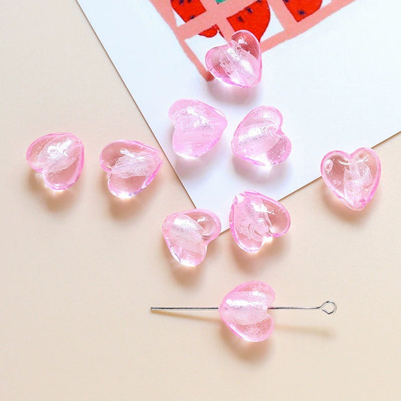 Glass Heart Beads For Diy Handmade Jewelry Accessories With Transparent Gold Scattering Pattern