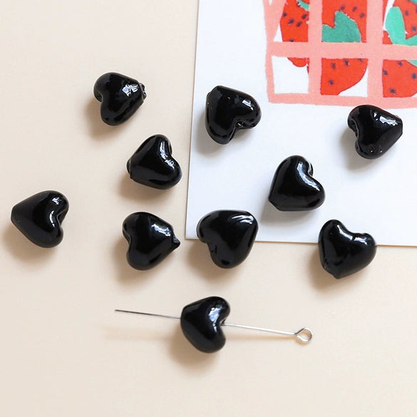 Glass Heart Beads For Diy Handmade Jewelry Accessories With Transparent Gold Scattering Pattern