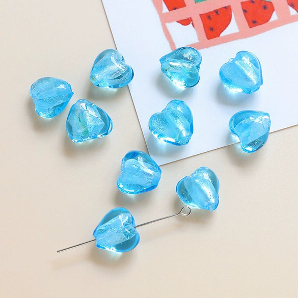 Glass Heart Beads For Diy Handmade Jewelry Accessories With Transparent Gold Scattering Pattern