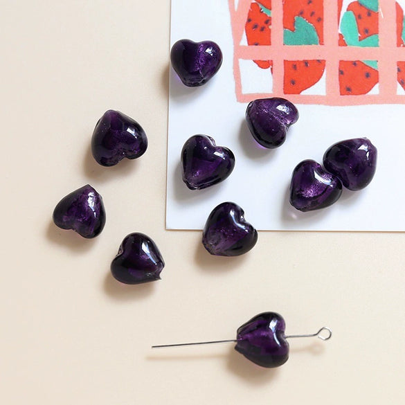 Glass Heart Beads For Diy Handmade Jewelry Accessories With Transparent Gold Scattering Pattern