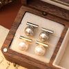 Glass Pearl 925 Silver Geometric Earrings For Women With Electroplating Simple Light Luxury Minimalist Design