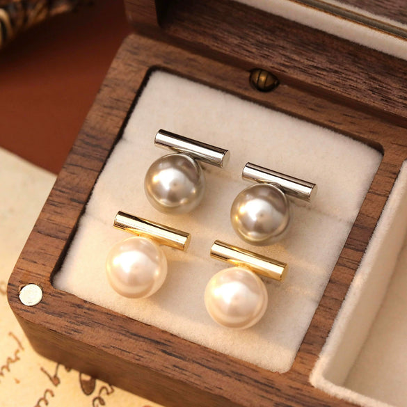 Glass Pearl 925 Silver Geometric Earrings For Women With Electroplating Simple Light Luxury Minimalist Design