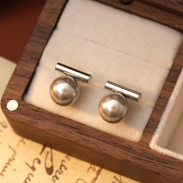 Glass Pearl 925 Silver Geometric Earrings For Women With Electroplating Simple Light Luxury Minimalist Design