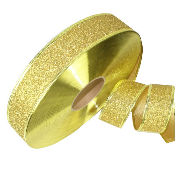 Glitter Powder Christmas Ribbon Cloth Machine Made For Christmas Tree Decoration And Gift Packaging