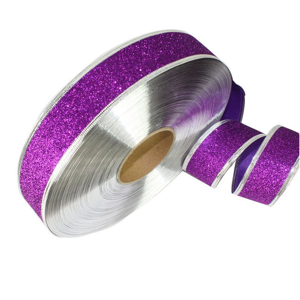 Glitter Powder Christmas Ribbon Cloth Machine Made For Christmas Tree Decoration And Gift Packaging