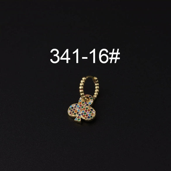 Gloss Bead Ear Buckle Microinlaid Zircon Love Plum Blossom Square Irregular Pierced Earrings Metal Electroplated