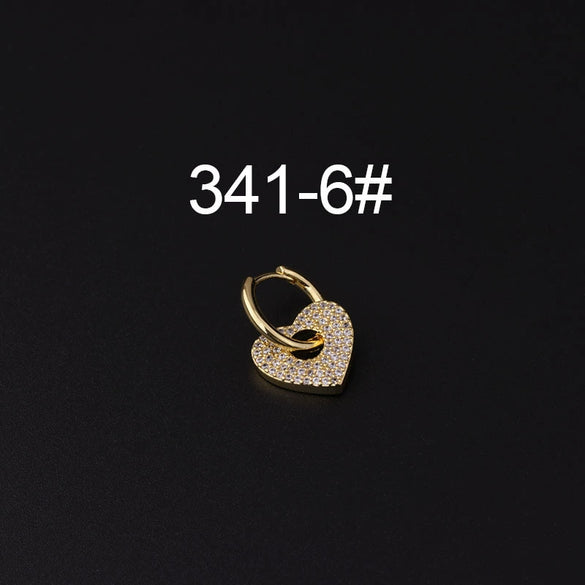 Gloss Bead Ear Buckle Microinlaid Zircon Love Plum Blossom Square Irregular Pierced Earrings Metal Electroplated