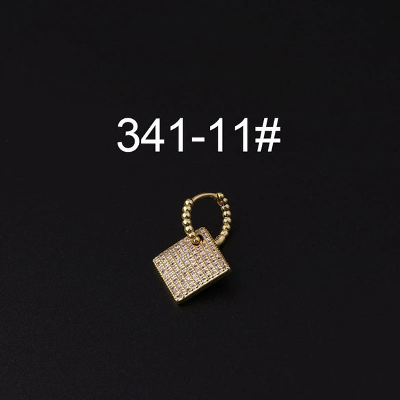 Gloss Bead Ear Buckle Microinlaid Zircon Love Plum Blossom Square Irregular Pierced Earrings Metal Electroplated
