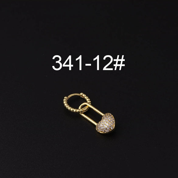 Gloss Bead Ear Buckle Microinlaid Zircon Love Plum Blossom Square Irregular Pierced Earrings Metal Electroplated