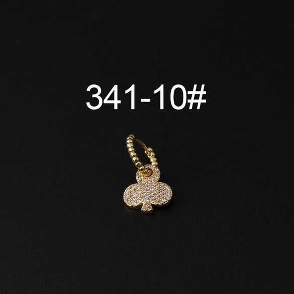 Gloss Bead Ear Buckle Microinlaid Zircon Love Plum Blossom Square Irregular Pierced Earrings Metal Electroplated