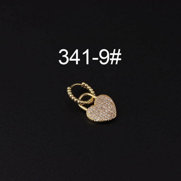 Gloss Bead Ear Buckle Microinlaid Zircon Love Plum Blossom Square Irregular Pierced Earrings Metal Electroplated