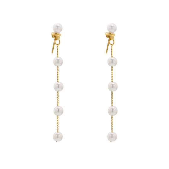 Glossy Bead Long Tassel Earrings Stainless Steel Geometric Electroplated For Women