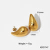 Glossy Dropshaped Stainless Steel Hollow Thread Earrings With Striped Design And Vacuum Furnace Electroplating