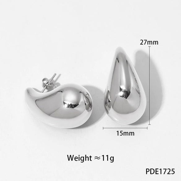 Glossy Dropshaped Stainless Steel Hollow Thread Earrings With Striped Design And Vacuum Furnace Electroplating