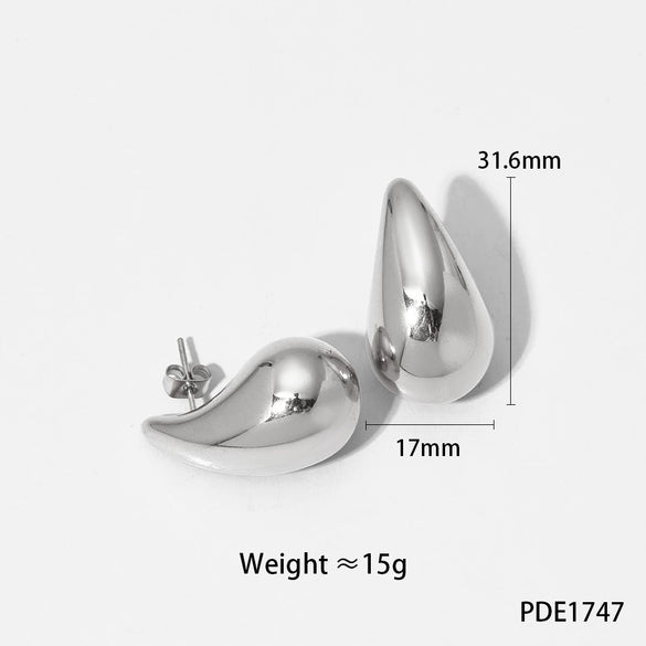 Glossy Dropshaped Stainless Steel Hollow Thread Earrings With Striped Design And Vacuum Furnace Electroplating