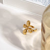 Glossy Fourpetal Flower Titanium Steel Ring With Geometric Pattern Electroplated
