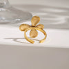 Glossy Fourpetal Flower Titanium Steel Ring With Geometric Pattern Electroplated