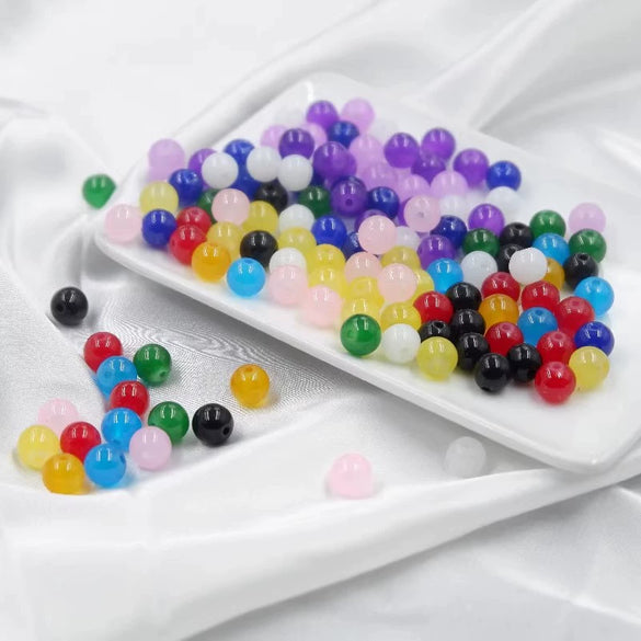 Glossy Round Glass Beads With Glazed Imitation Jade Finish Painted Craft Beads For Diy Bracelet Making