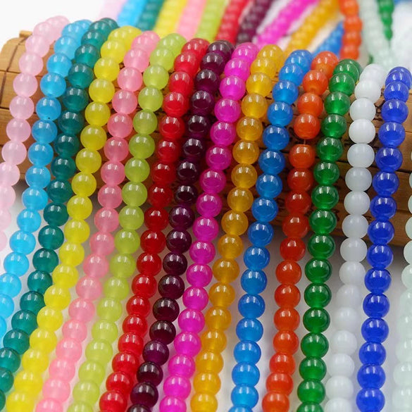 Glossy Round Glass Beads With Glazed Imitation Jade Finish Painted Craft Beads For Diy Bracelet Making