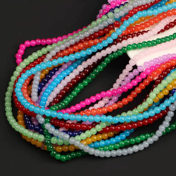 Glossy Round Glass Beads With Glazed Imitation Jade Finish Painted Craft Beads For Diy Bracelet Making